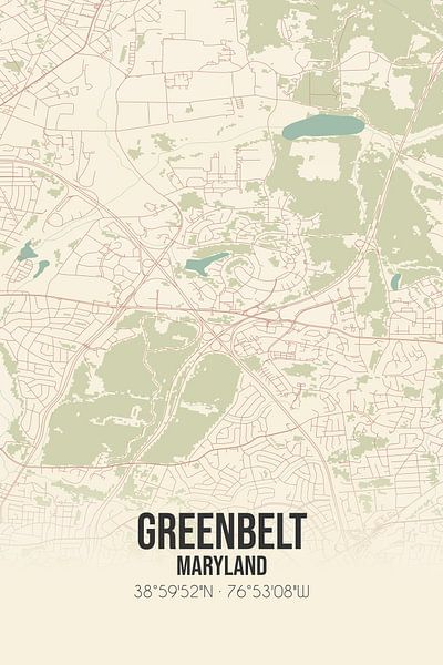 Alte Karte von Greenbelt (Maryland), USA. von Ortsdrucke
