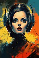 Digital created very beautiful woman in vintage science fiction poster style