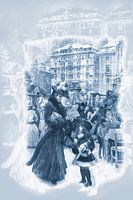 Antique print, lady with child 19th century