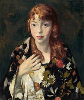 Jeune femme aux cheveux roux avec un drap d'emballage chinois