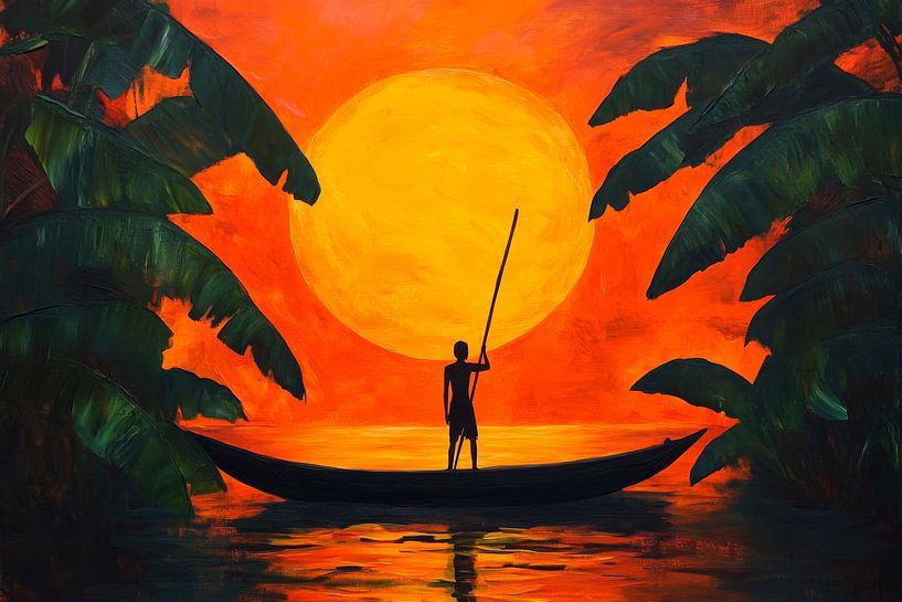 Coucher de soleil bateau par Poster Art Shop