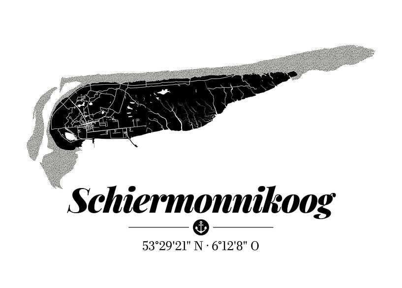 Schiermonnikoog | Carte artistique | Silhouette de l'île | Noir et blanc par ViaMapia