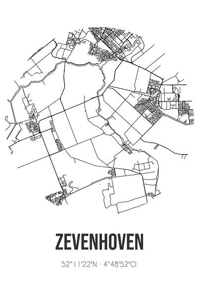 Zevenhoven (South-Holland) | Carte | Noir et blanc par Affiches de lieux