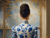 A portrait of a lady in a delft blue dress