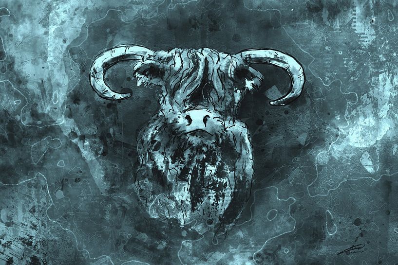 Tough Scottish Highlander en couleur turquoise par Emiel de Lange