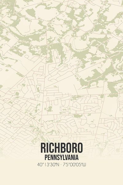 Alte Karte von Richboro (Pennsylvania), USA. von Ortsdrucke