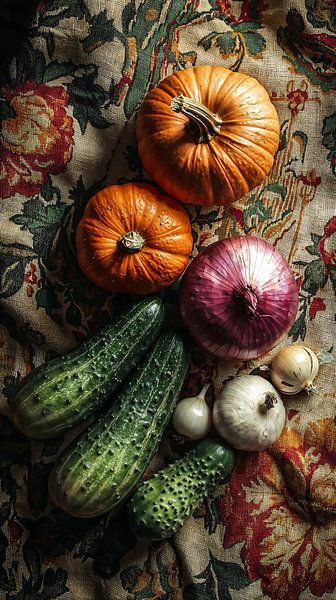 Nature morte verticale de légumes frais par Ariadna de Raadt-Goldberg