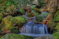 Wasserfall mit von Moos überwucherten Felsen