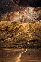 Hikers descend from the Red Crater, Tongariro Alpine Crossing