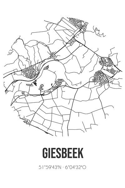 Giesbeek (Gelderland) | Karte | Schwarz und Weiß von Ortsdrucke