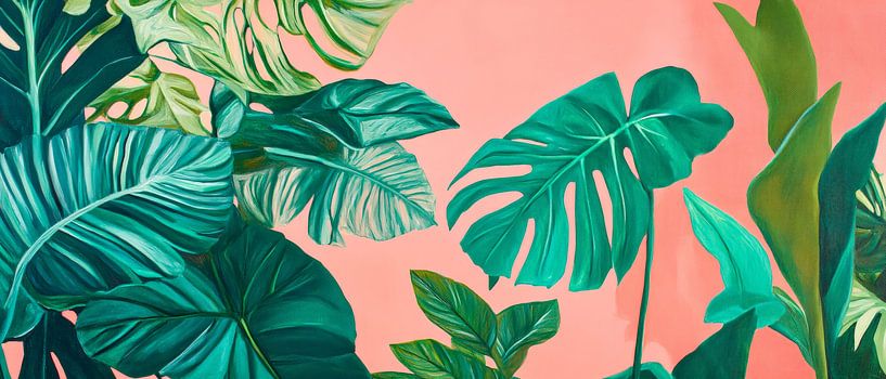 Feuilles tropicales sur fond rose par Poster Art Shop