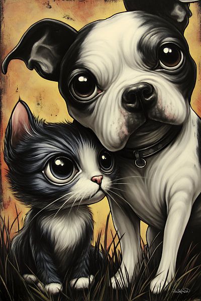 dog - cat - cartoon by Gelissen Artworks