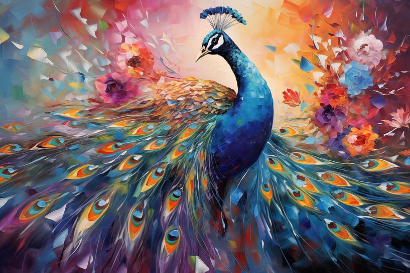 Colourful peacock of modern art painted on canvas, art design by Animaflora PicsStock