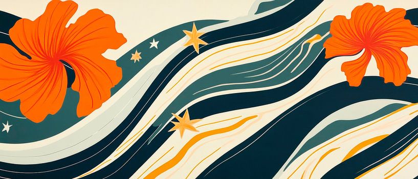 Floral motif with waves and stars by Poster Art Shop