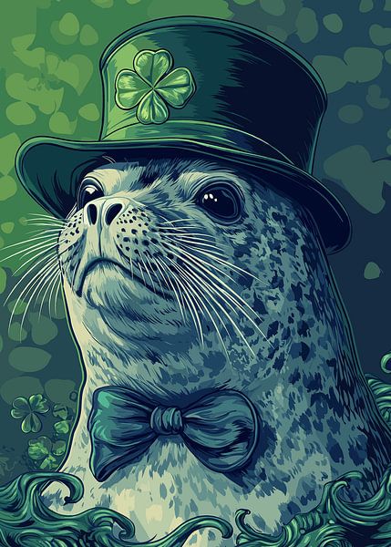 Elegant seal with top hat and shamrock by Pixelbull Design
