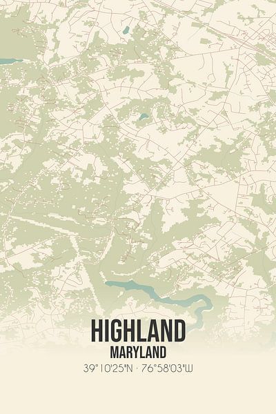 Alte Karte von Highland (Maryland), USA. von Ortsdrucke