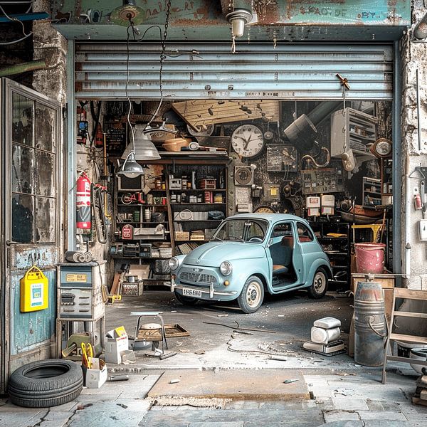 FIAT 500 light blue Workshop classic car repair Transience by gm_designs
