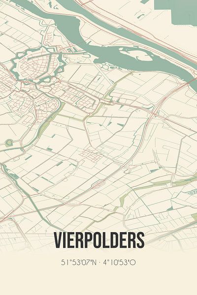 Vintage map of Vierpolders (South Holland) by Prints of Place