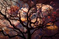 Branches d'arbre excentriques et bouquet de fleurs luxuriantes