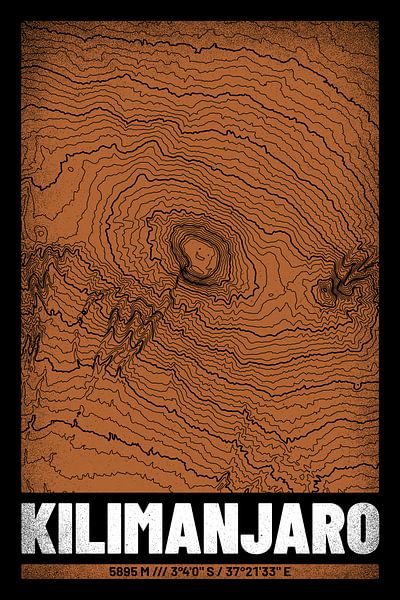 Kilimanjaro | Topographic Map (Grunge) by ViaMapia
