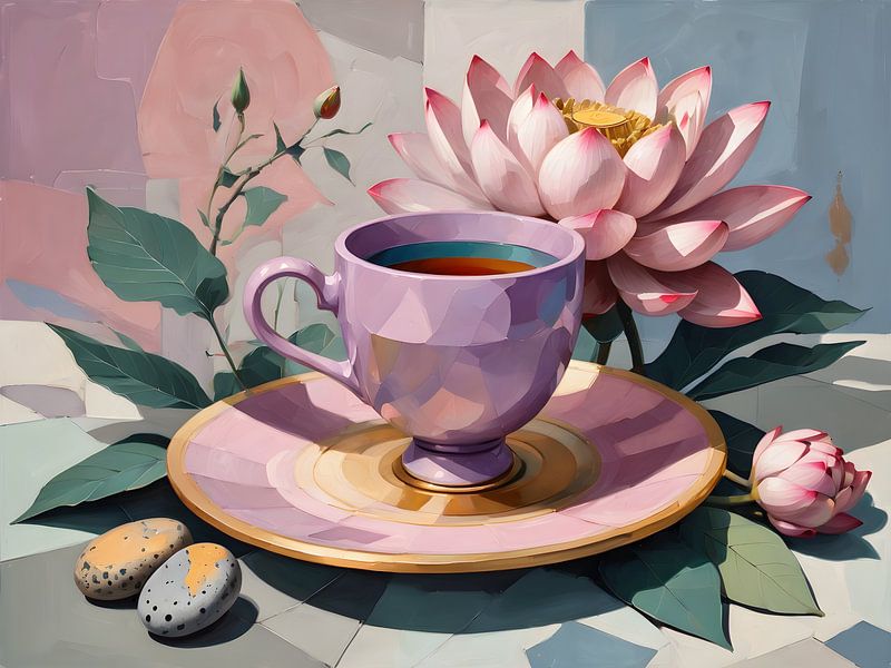 Lotusblume und Teetasse in harmonischem Gleichgewicht von Bart Veeken