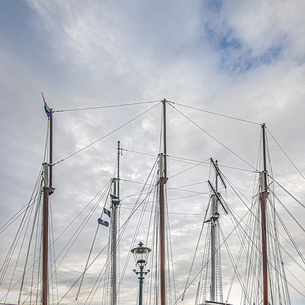 Masten und ein Laternenpfahl im Hafen von Enkhuizen von Harrie Muis