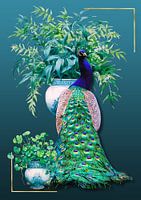 Pfau mit Porzellanvasen