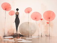 Woman and Lotus Flowers, Modern Abstract