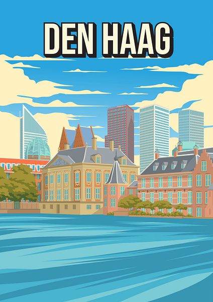 The Hague Cityscape Travel Poster - Vintage Advertising Style by Jorn van Hezik