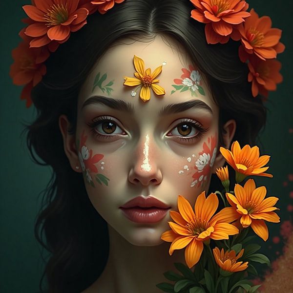 Blumenzauber - Mystische Frau mit künstlerischer Blumenmalerei von Kleurenrijk