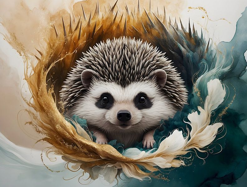 Golden Shelter - Mystical Hedgehog Art by Manuela Dekkers