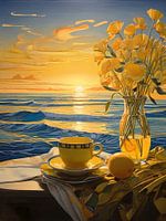 Lever de soleil avec des fleurs