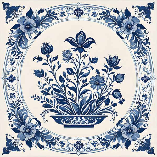 Delft Blue Flowers by FoXo Art