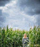 Fille dans un labyrinthe de maïs
