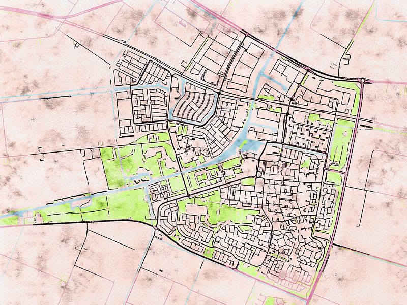 Kaart van Dronten in de stijl 'Soothing Spring' van Maporia