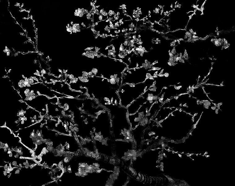Vincent van Gogh - almond blossom in black and white by Digital Art Studio