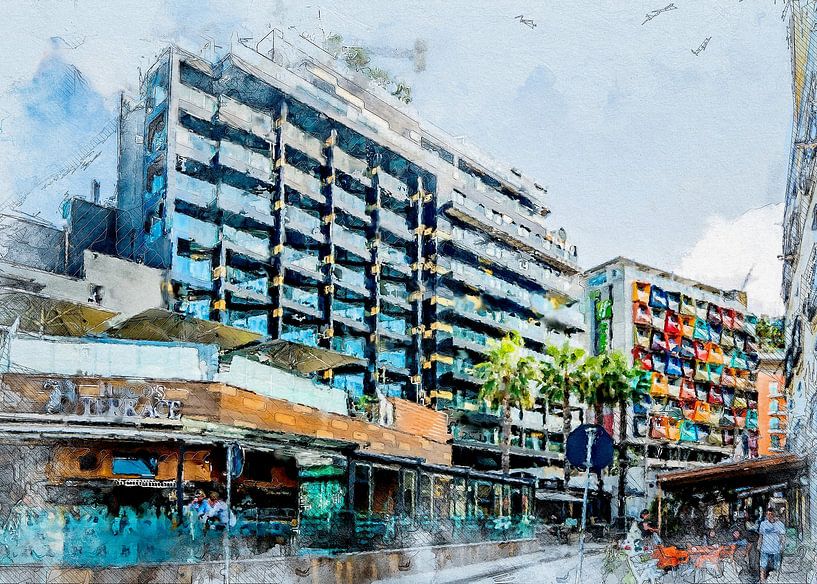 Malta St. Julians city watercolor painting #malta by JBJart Justyna Jaszke