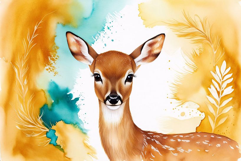 Peinture aquarelle élégante d'un cerf par Imperial Art House