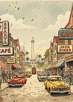 Soerabaja 1940 City Corner Water Color Painting