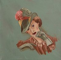 Portrait à l'huile d'une femme avec un chapeau