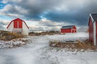 Rote Häuser im Schnee