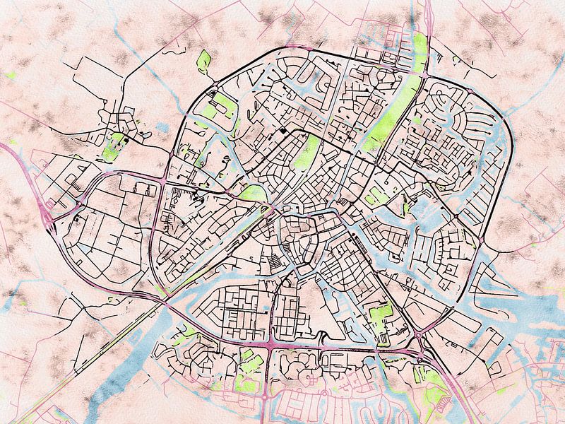 Kaart van Sneek in de stijl 'Soothing Spring' van Maporia