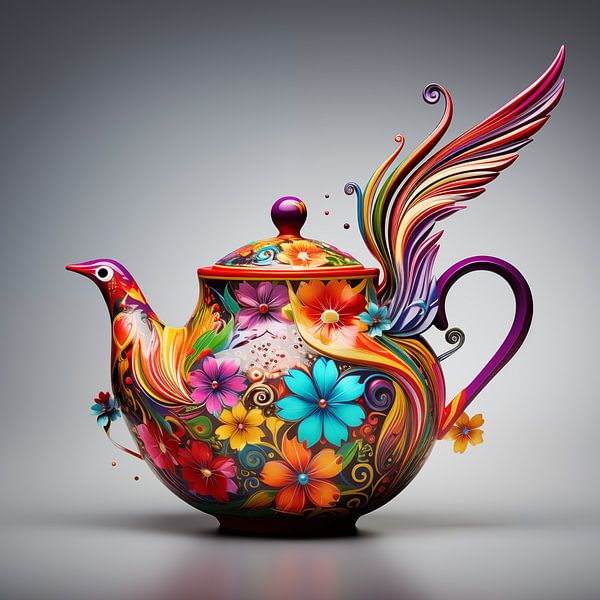 Colibri majestueux sur grande théière par Tineke Visscher