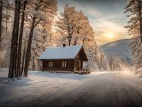 winterse weg in de bossen