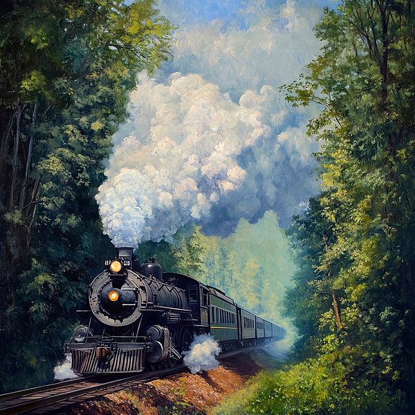 Voyage en locomotive à vapeur à travers la forêt par Poster Art Shop