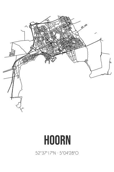 Hoorn (Noord-Holland) | Karte | Schwarz und Weiß von Ortsdrucke