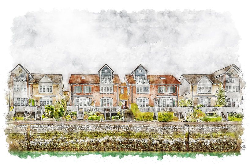 Houses at Wemeldinge marina (Zeeland) (artwork) by Art by Jeronimo