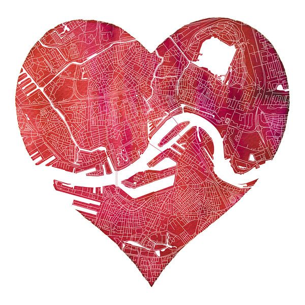 Rotterdam North and South | City map in a red heart by WorldMapShop