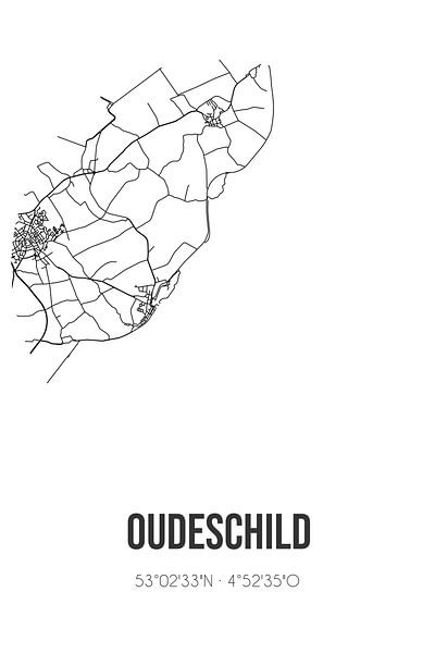 Oudeschild (Noord-Holland) | Landkaart | Zwart-wit van Stad & Wand