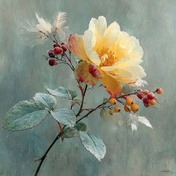 gelbe Blume mit Wasser und Zuckerguss von Gelissen Artworks